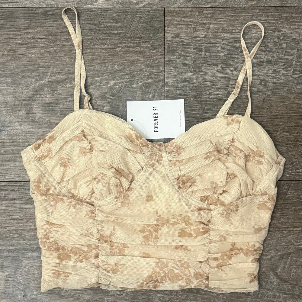Forever 21 Brown Floral Ruffle Crop Tank Small